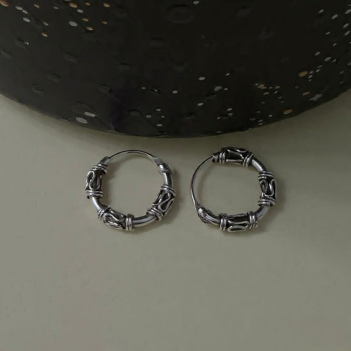 Sterling Silver 2.0mm x 12 mm Bali Rope Hoop Earrings-SE-70