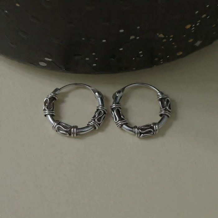 Sterling Silver 2.0mm x 12 mm Bali Rope Hoop Earrings-SE-70