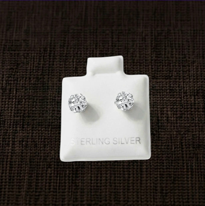 Sterling Silver 5mm Round Invisible Cut Clear CZ Stud Earrings-SET-77