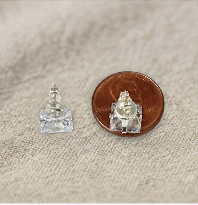 Sterling Silver 8X8mm Square Princess Cut CZ Stud Earrings-SET-72