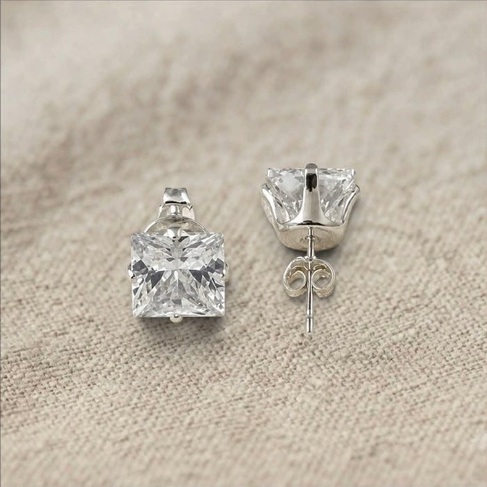 Sterling Silver 8X8mm Square Princess Cut CZ Stud Earrings-SET-72