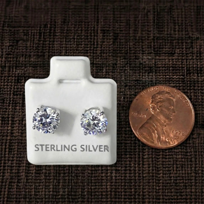 Sterling Silver 7mm Round Cut CZ Stud Earrings-SET-75