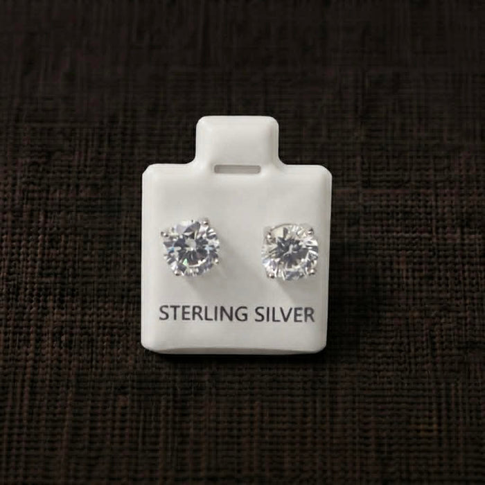 Sterling Silver 7mm Round Cut CZ Stud Earrings-SET-75