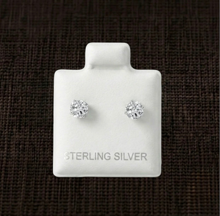 Sterling Silver 4mm Round Invisible Cut Clear CZ Stud Earrings-SET-78