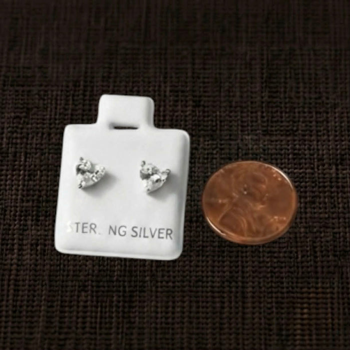 Sterling Silver 5mm Heart Cut Clear CZ Stud Earrings-SET-79