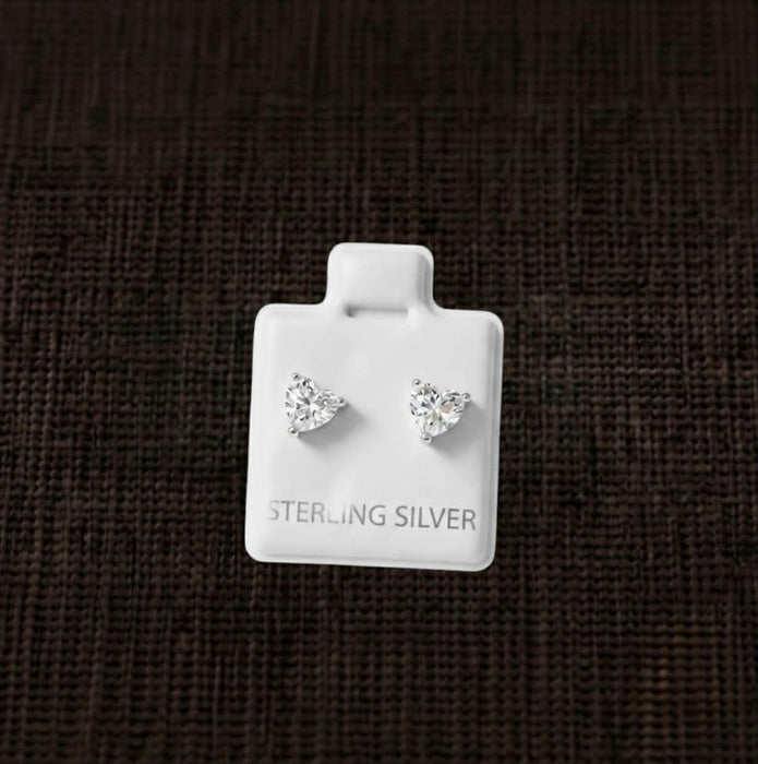 Sterling Silver 5mm Heart Cut Clear CZ Stud Earrings-SET-79