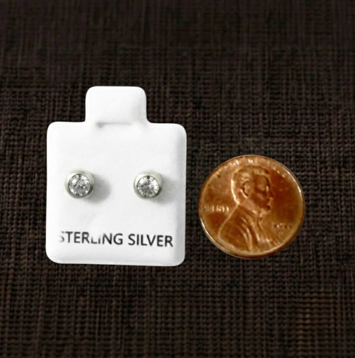 Solitaire Bezel CZ Stud Earrings in Sterling Silver-SET-80