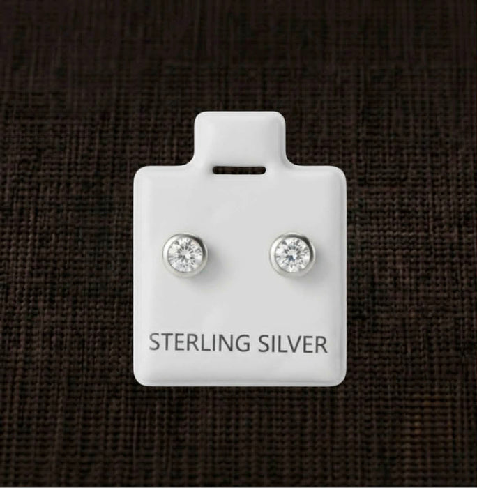 Solitaire Bezel CZ Stud Earrings in Sterling Silver-SET-80