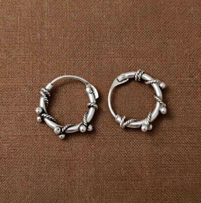 Sterling Silver 3mmx 13mm Bali Hoop Earring-SET-82