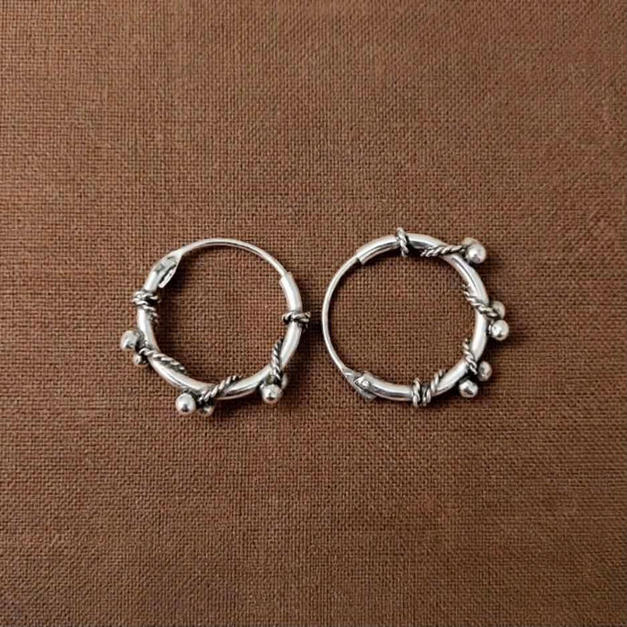 Sterling Silver 1.2mm x 14mm Bali Hoop Earring-SET-83