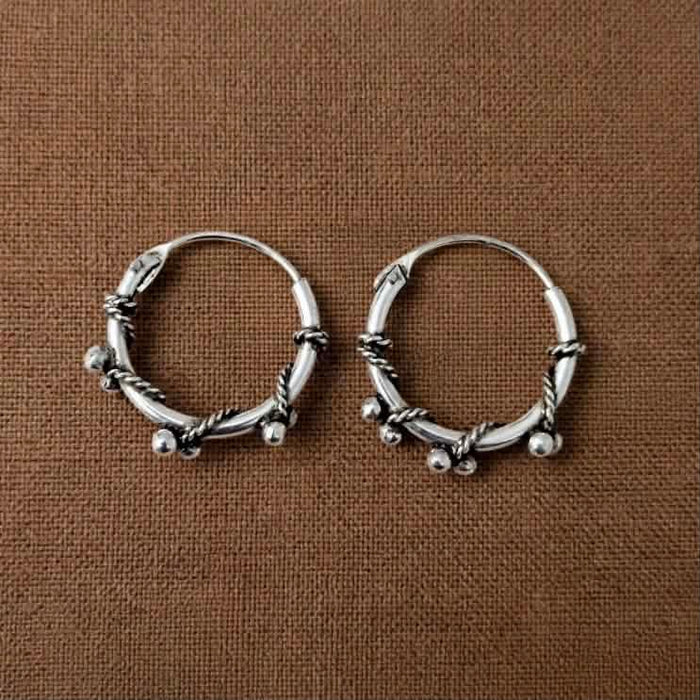 Sterling Silver 1.2mm x 14mm Bali Hoop Earring-SET-83