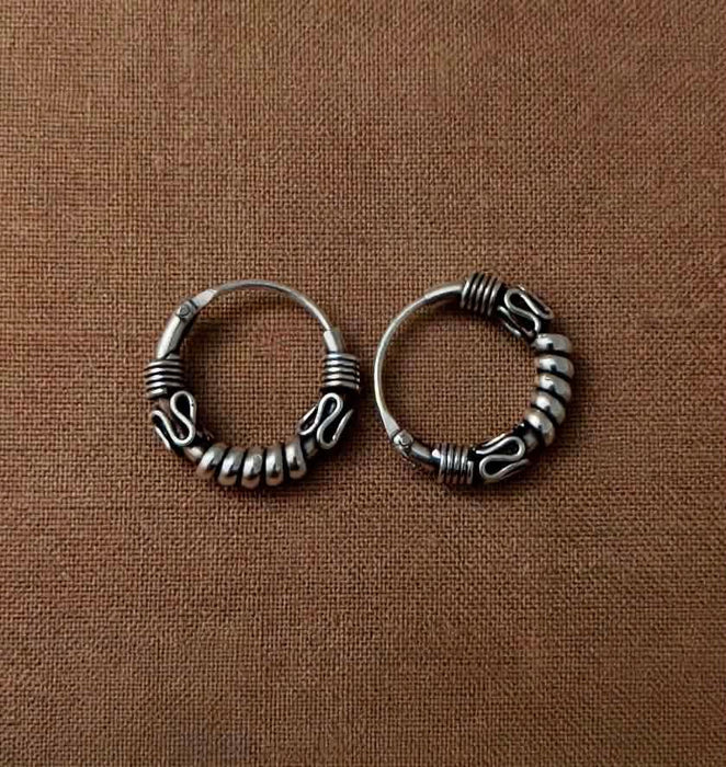 Sterling Silver 2.5mm x 12mm Bali Hoop Earring-SET-84