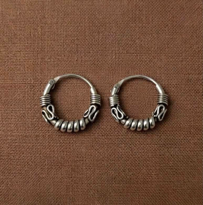 Sterling Silver 2.5mm x 12mm Bali Hoop Earring-SET-84