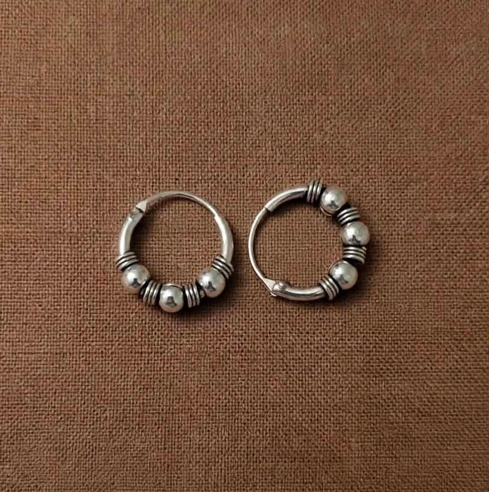 Sterling Silver 3mm x 12mm Bali Hoop Earring-SET-85