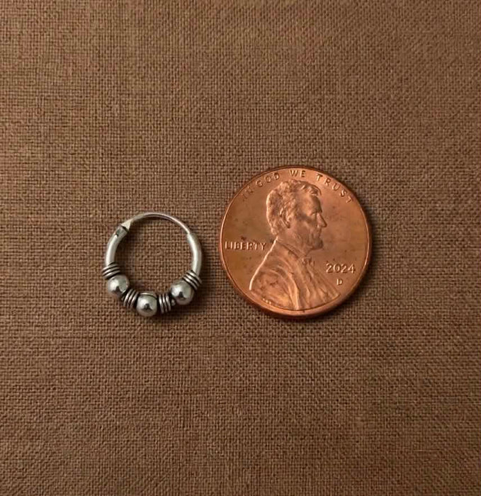 Sterling Silver 3mm x 12mm Bali Hoop Earring-SET-85