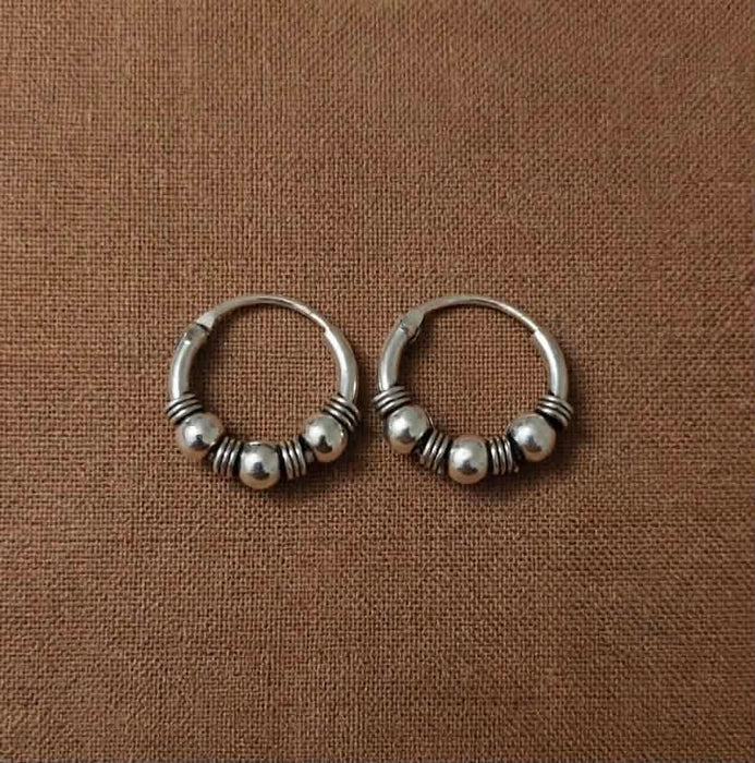 Sterling Silver 3mm x 12mm Bali Hoop Earring-SET-85