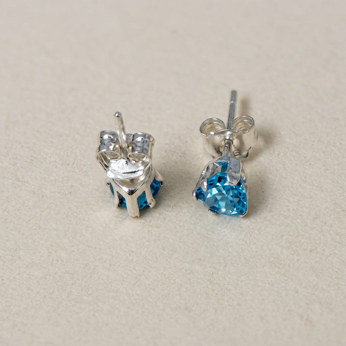 Sterling Silver Heart-Shaped Blue Topaz Stud Earrings-SE-62