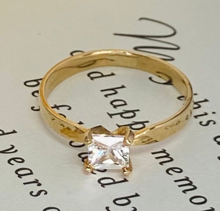 (ACO - 05) 14K Anillo oro amarillo de Compromiso Corte princesa. - JoyeriaParis