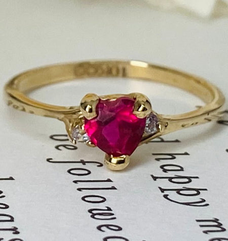 (ACO - 19) 10K Anillo oro amarillo de Compromiso con forma de corazón - JoyeriaParis