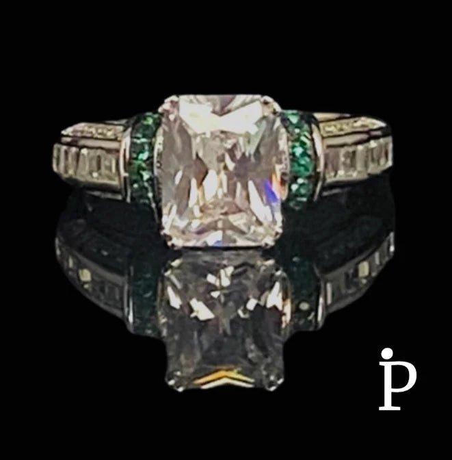 (ACP - 100) .925 Plata Anillo de Compromiso Circonia Rectangular. - JoyeriaParis