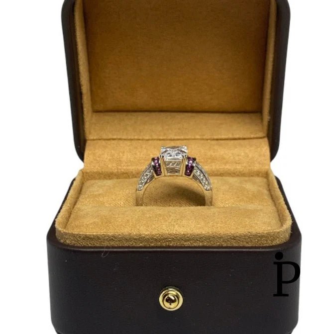 (ACP - 101) .925 Plata Anillo Corte Esmeralda & CZ Rubi - JoyeriaParis