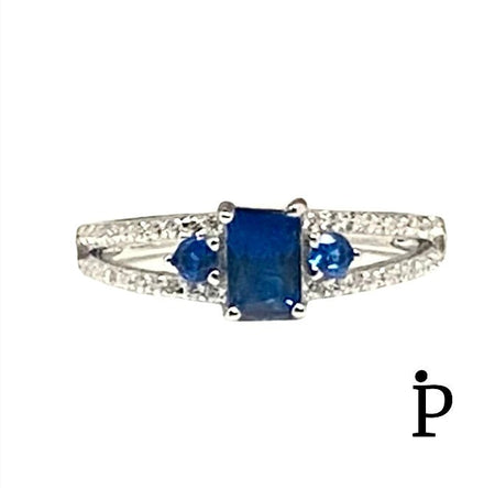 (ACP - 103) .925 Plata Anillo Radiante CZ Azul - JoyeriaParis