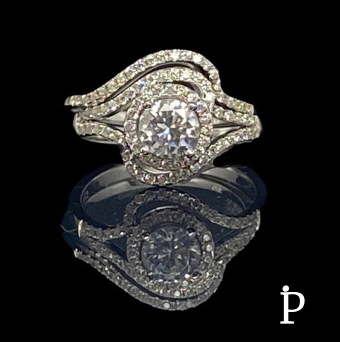 (ACP - 104) .925 Plata Anillo Halo CZ Cut redonda - JoyeriaParis