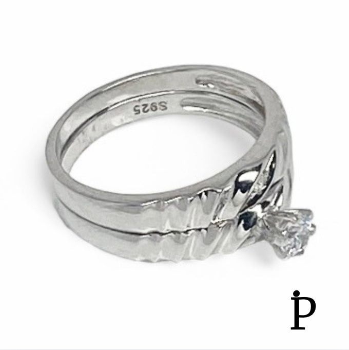 (ACP - 105) .925 Plata Set Anillos CZ Corte redonda - JoyeriaParis