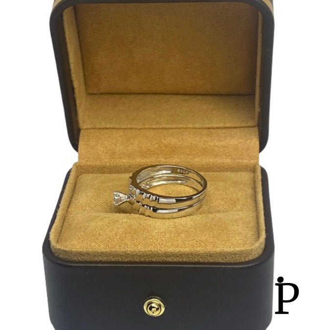 (ACP - 105) .925 Plata Set Anillos CZ Corte redonda - JoyeriaParis