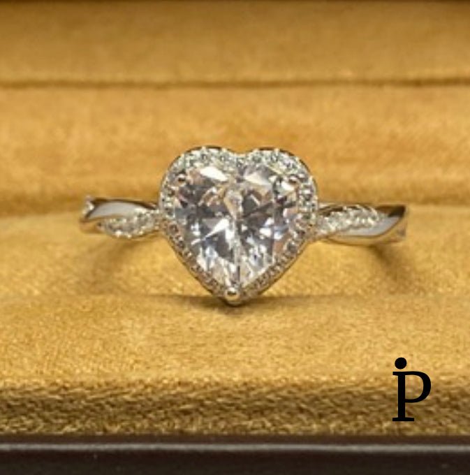 (ACP - 113) .925 Plata Anillo De Compromiso Con Forma De corazon Infinito Halo Circonita Cubica - JoyeriaParis