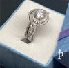 (ACP - 115) .925 Plata Anillo De Bodas Halo Circonita Cubica - JoyeriaParis