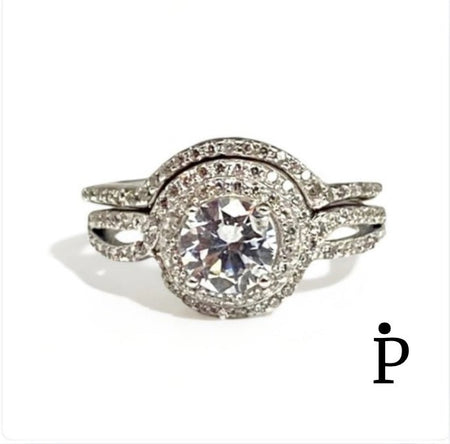 (ACP - 115) .925 Plata Anillo De Bodas Halo Circonita Cubica - JoyeriaParis