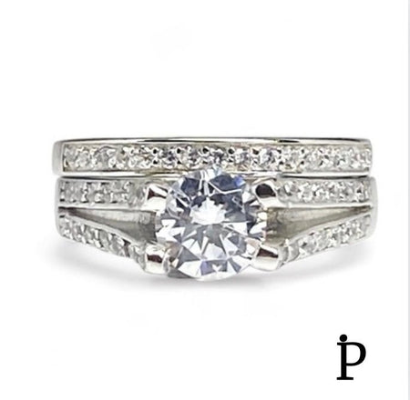 (ACP - 117) .925 Plata Juego Anillo Boda Plata Micro pave Con Circonitas Cubicas - JoyeriaParis