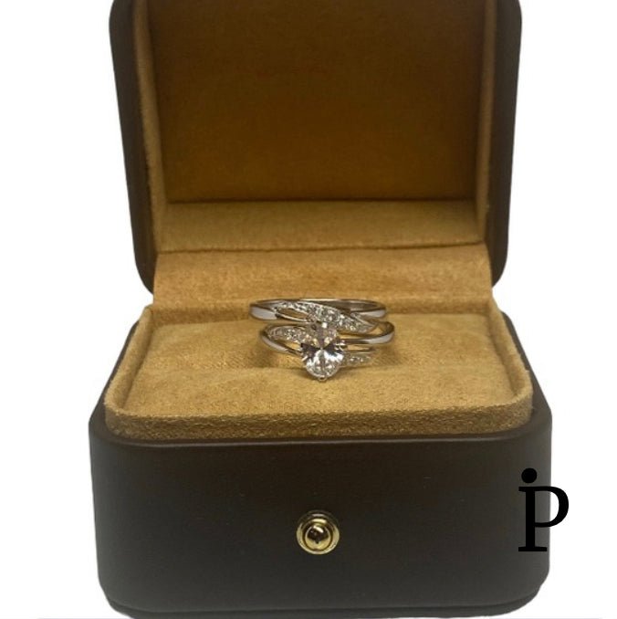 (ACP - 121) .925 Plata Conjunto Anillo Boda Baguettes de CZ - JoyeriaParis