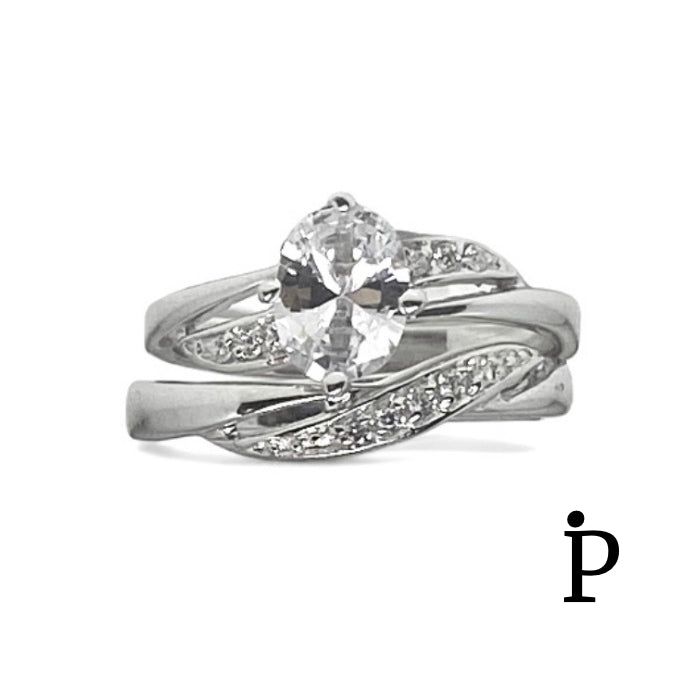 (ACP - 121) .925 Plata Conjunto Anillo Boda Baguettes de CZ - JoyeriaParis