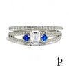 (ACP - 124) .925 Plata Anillo Bodas Circonitas Cubica Azules y Tranparentes - JoyeriaParis