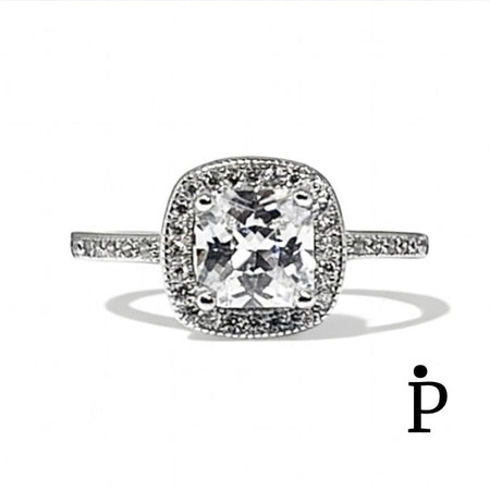 (ACP - 127) .925 Plata Anillo Halo Circonita Cubica Brillante - JoyeriaParis