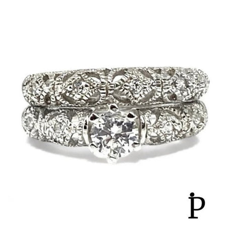 (ACP - 133) .925 Plata Set Anillo Boda & Compromiso Vintage - JoyeriaParis