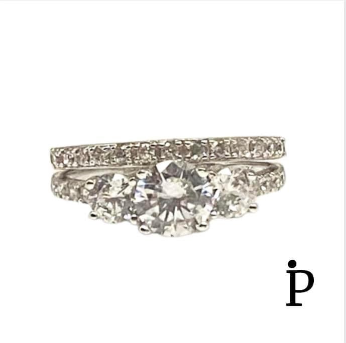 (ACP - 138) .925 Plata Set Anillo Circonita Cúbica Trasparente - JoyeriaParis