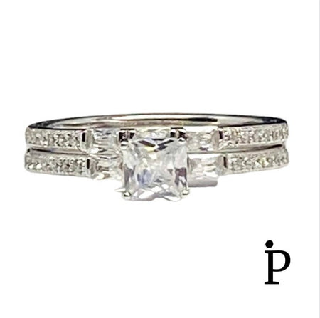 (ACP - 143) .925 Plata Set Anillo Corte Princesa Circonita Cúbica - JoyeriaParis