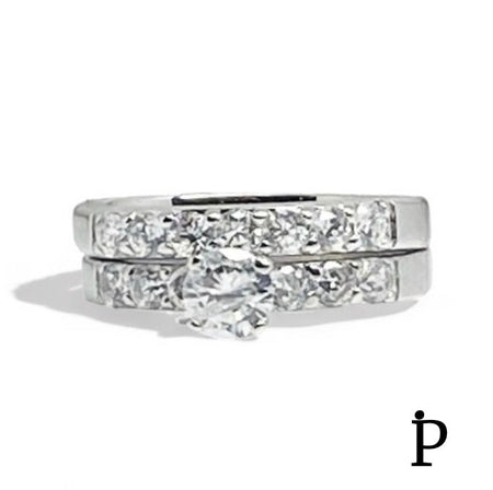 (ACP - 144) .925 Plata Set Anillo Circonita Cubica Redonda - JoyeriaParis