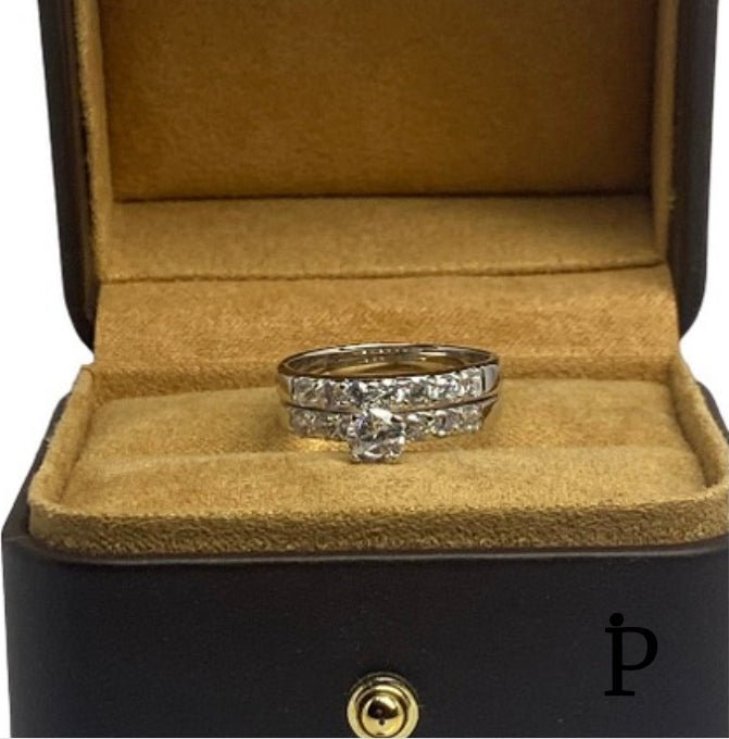 (ACP - 144) .925 Plata Set Anillo Circonita Cubica Redonda - JoyeriaParis