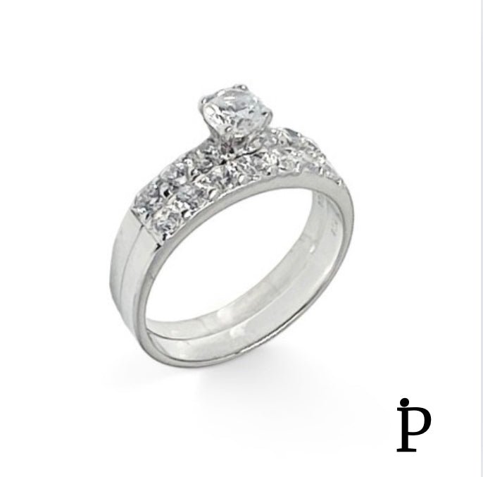 (ACP - 144) .925 Plata Set Anillo Circonita Cubica Redonda - JoyeriaParis