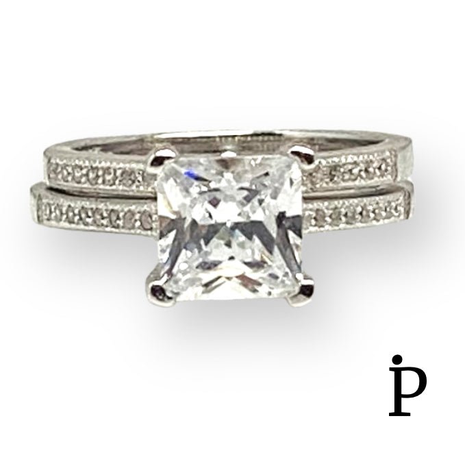 (ACP - 145) .925 Plata Set Anillo Circonita Cúbica Corte Princesa - JoyeriaParis