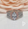 (ACP - 149) .925 Plata Set Anillo Circonita Cúbica Corte Marquesa Dos - Tonos Oro Rosa - JoyeriaParis
