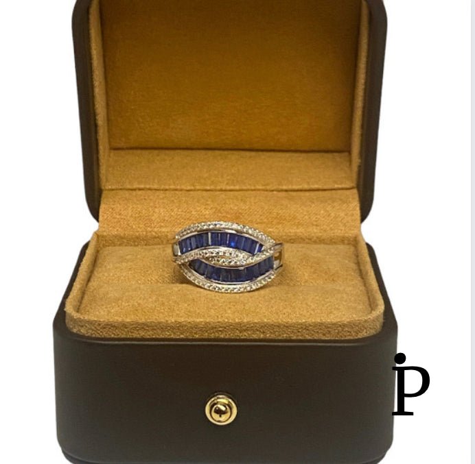 (ACP - 152) .925 Plata Anillo Compromiso con Circonia Cubica Azul Safiro Cruzado. - JoyeriaParis