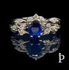 (ACP - 160).925 Plata Set Anillo de Novia Forma Lágrima Cironia Cubica Azul Zafiro - JoyeriaParis