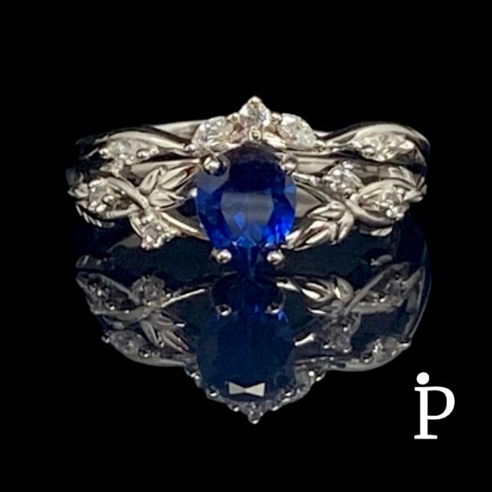 (ACP - 160).925 Plata Set Anillo de Novia Forma Lágrima Cironia Cubica Azul Zafiro - JoyeriaParis