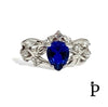 (ACP - 160).925 Plata Set Anillo de Novia Forma Lágrima Cironia Cubica Azul Zafiro - JoyeriaParis