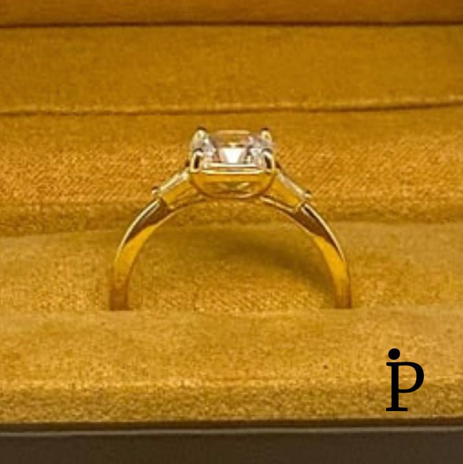 (ACP - 167).925 Plata Anillo Bodas Circonita Cúbica Tono Amarillo Corte Asscher - JoyeriaParis